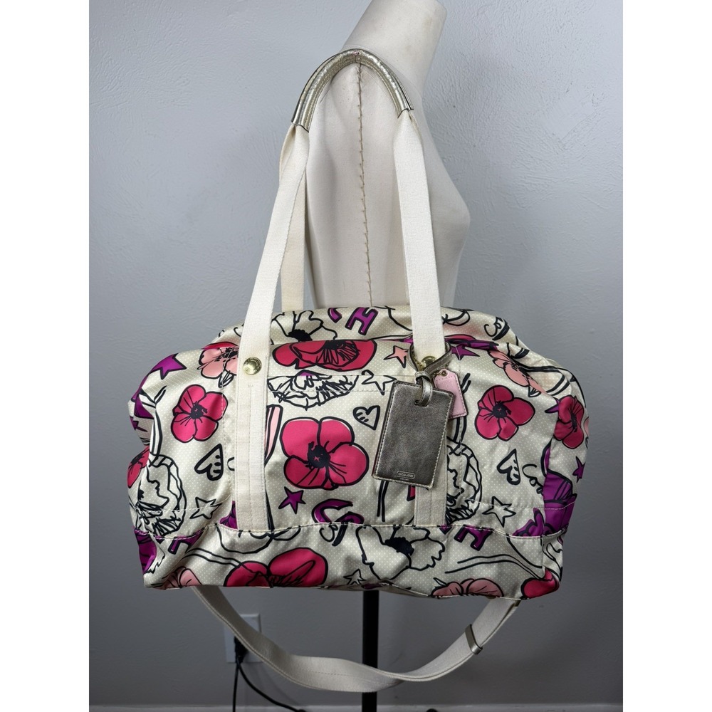 Coach Weekender Poppy Duffle Bag Travel Vintage Kyra Floral Metallic Pink F77304